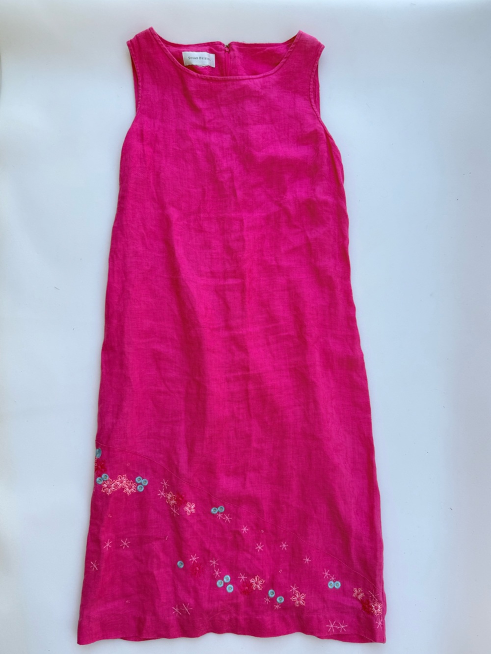 Vintage Susan Bristol Midi Dress Women’s Pink Y2K Floral Embroidered Cotton